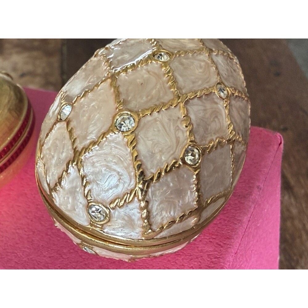 Vintage Imperial Egg Style Enamel and Rhinestone TrinketEgg